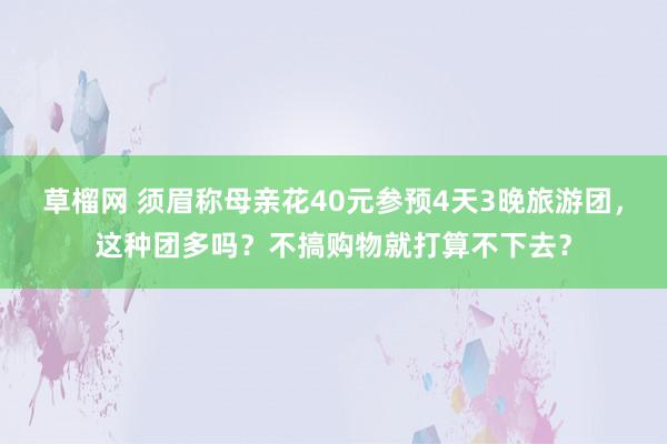 草榴网 须眉称母亲花40元参预4天3晚旅游团，这种团多吗？不搞购物就打算不下去？