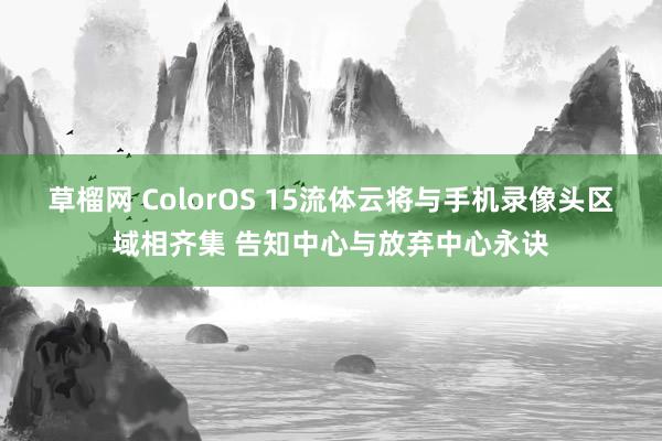 草榴网 ColorOS 15流体云将与手机录像头区域相齐集 告知中心与放弃中心永诀