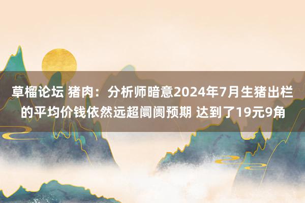 草榴论坛 猪肉：分析师暗意2024年7月生猪出栏的平均价钱依然远超阛阓预期 达到了19元9角