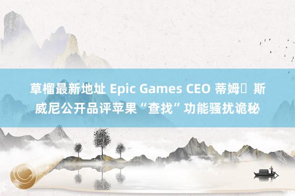 草榴最新地址 Epic Games CEO 蒂姆・斯威尼公开品评苹果“查找”功能骚扰诡秘