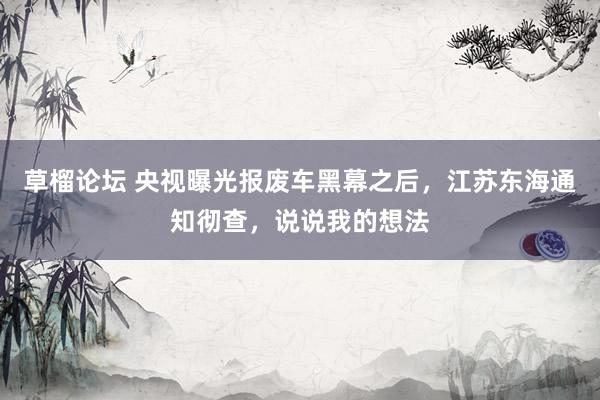 草榴论坛 央视曝光报废车黑幕之后，江苏东海通知彻查，说说我的想法