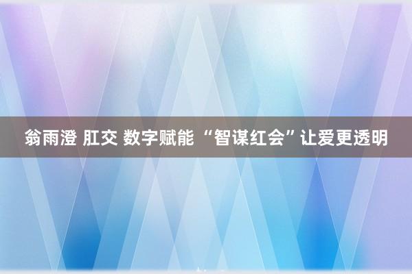 翁雨澄 肛交 数字赋能 “智谋红会”让爱更透明